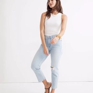 Madewell Mid-Rise Classic Straight Jeans, Wellingford Wash: Knee-Rip Edition, 25